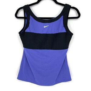 Nike Sport Mesh Tankini Top Medium Purple Black Scoop Neck Swim Athletic EUC
